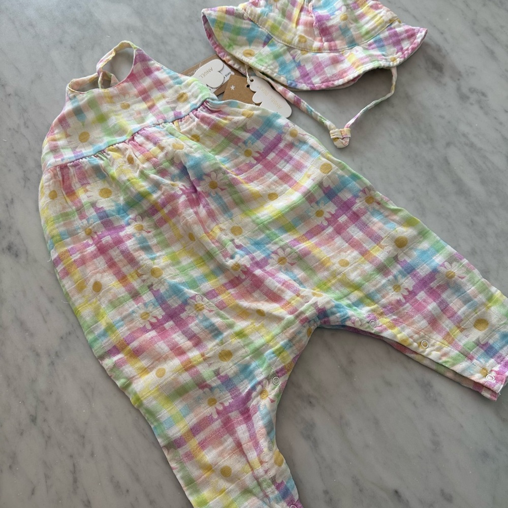 Angel Dear Pastel Plaid Baby Romper